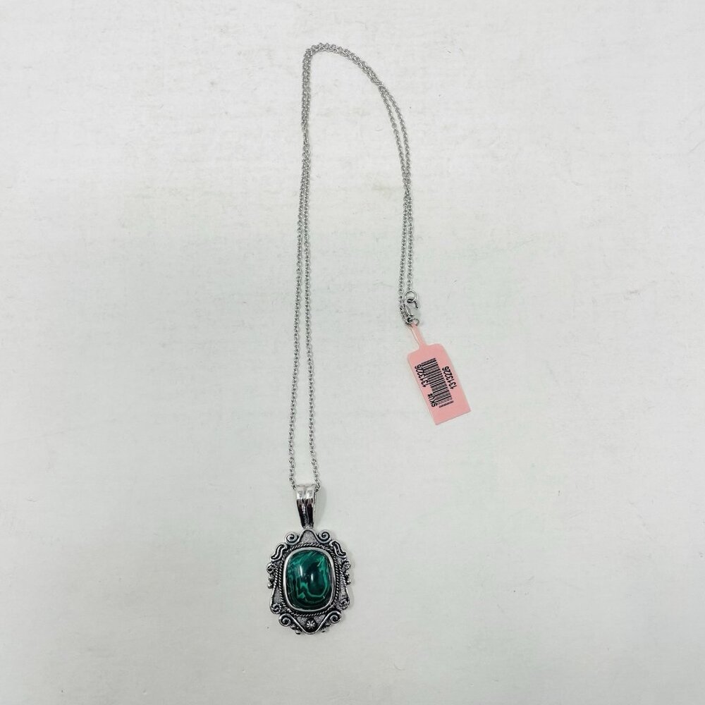 Shop LC Green Malachite Oval Pendant with Chain 20in in Stainless Steel 5236‎